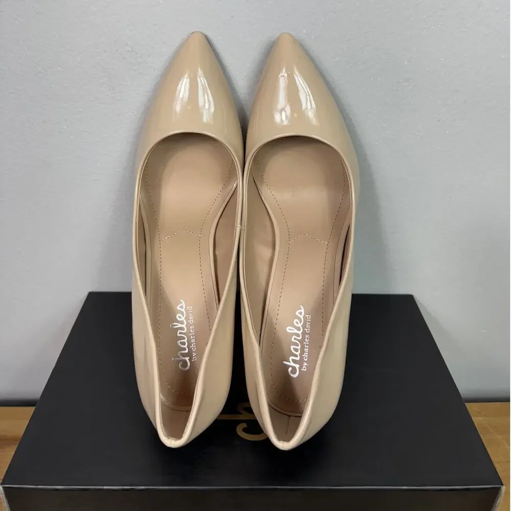 New Charles David Pact Stiletto Heel Pumps in Nude Patent Women's Size 9